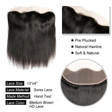 Ali Annabelle 13x4 Lace Frontal HD/Medium Brown Lace Alone 10"-22" Straight Human Hair Closure